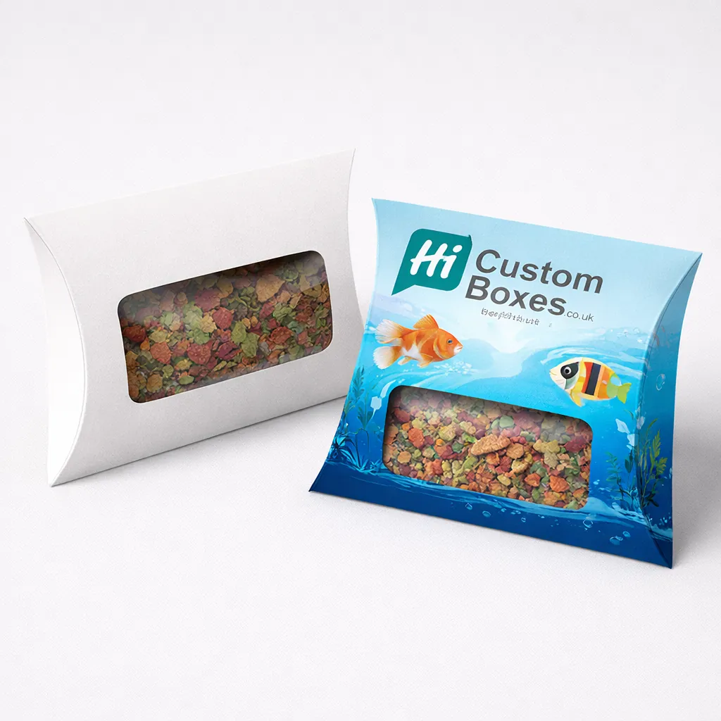 Two white vertical boxes with die-cut windows, one featuring a colourful underwater fish design. class=